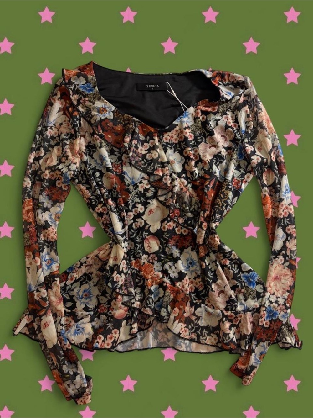 Zesica Floral Long-Sleeve Ruffle Top